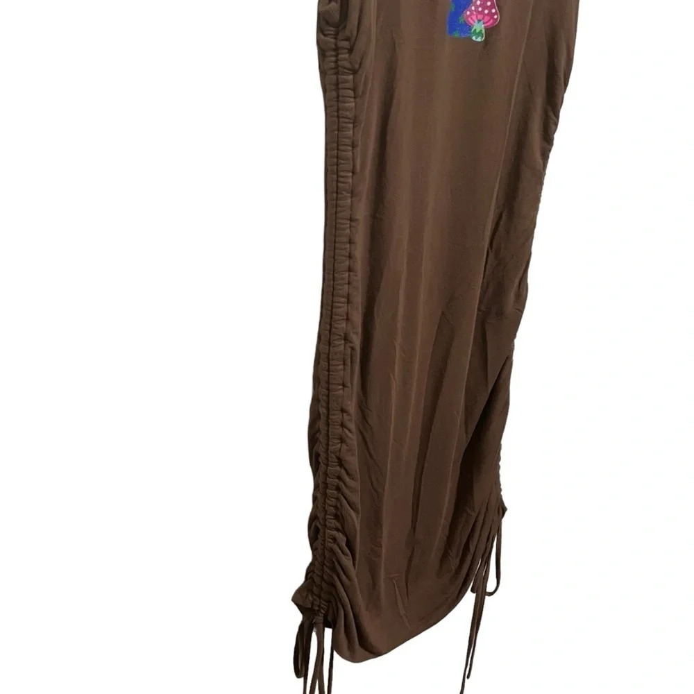 OMighty Brown Body-con Mushroom T-shirt Dress With Ruched Tie Sides Sz Small - Picture 5 of 8